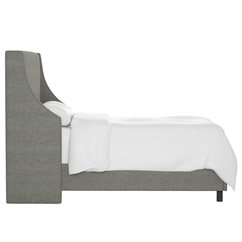 Lit tapissier standard à profil bas Bernadine, Simple, Lin gris anthracite texturé Zuma