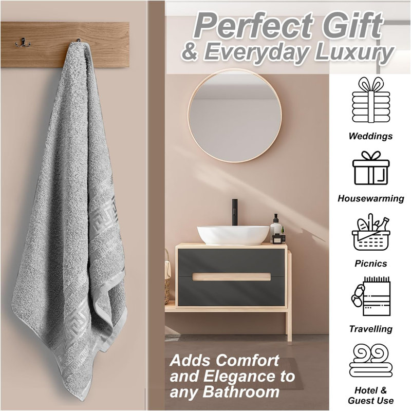 Premium Egyptian 100% Cotton Towels | Soft, Lightweight, Ultra-Absorbent Bathroom Towels for Daily Comfort, Grey