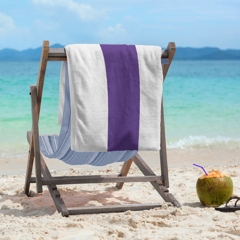 Cotton Blend Beach Towel, Off White/Purple