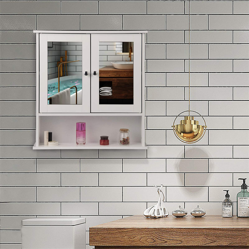 Elfrida 583mm W 560mm H Surface Framed Medicine Cabinet Mirror 3 Adjustable, White