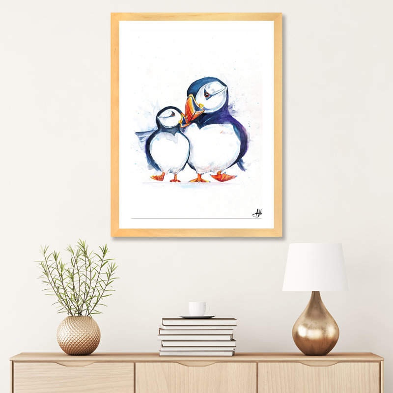 Décoration murale pour enfants Parading Puffins, Papier encadré naturel, H 24 po x l 16 po x P 1 po