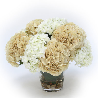 Vase en verre de couleur crème Hortensia beige et crème