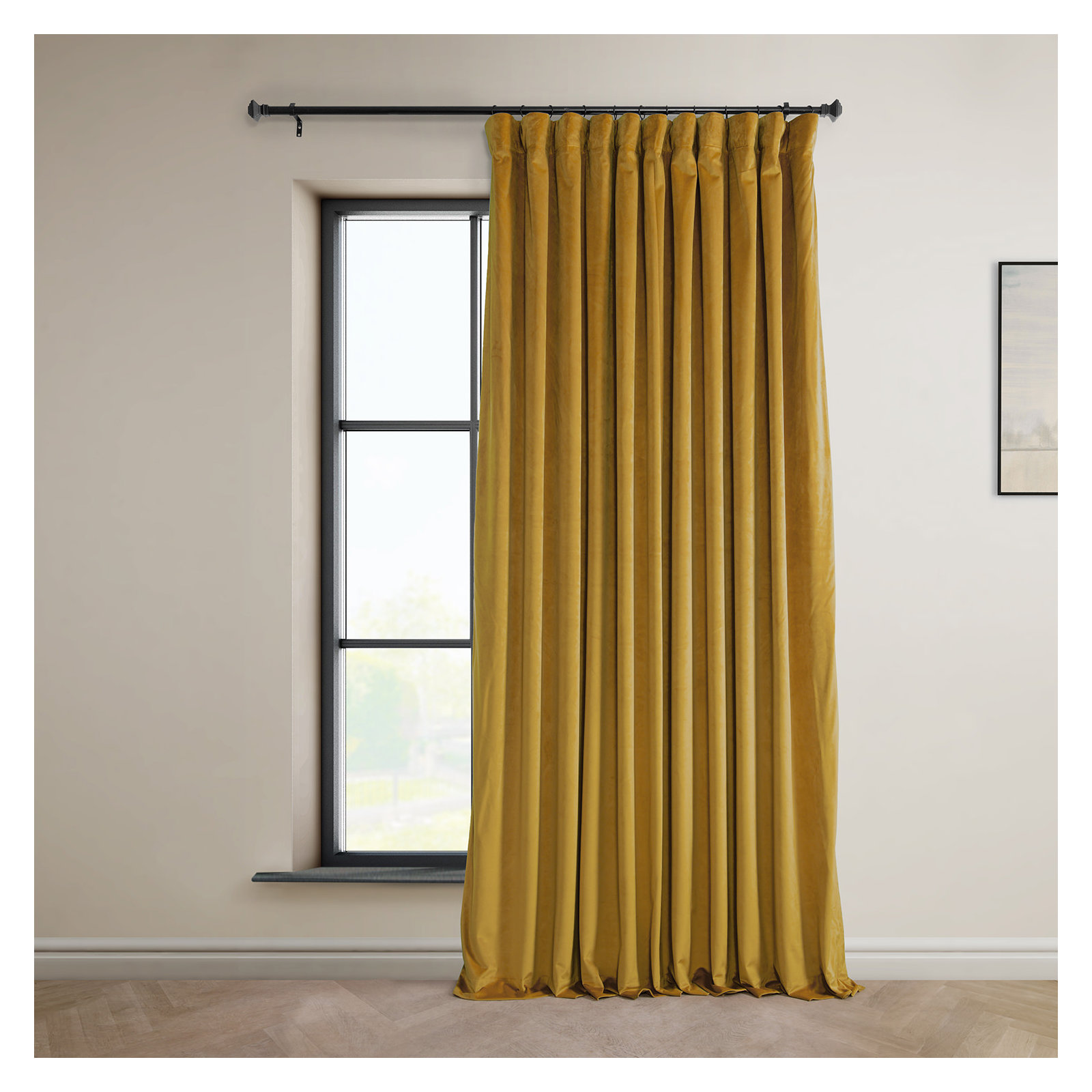 Loria Plush Velvet 100% Blackout Curtains For Bedroom, Living Room - Single Panel, 50" W x 84" L, Sophomore Gold