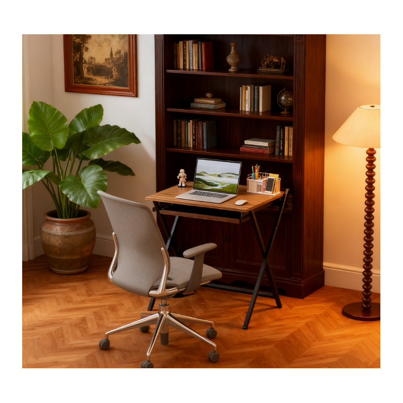 Bureau d'ordinateur pliable, avec tablette pour moniteur pour petit espace, bureau personnel, bureau, noyer, Naturel