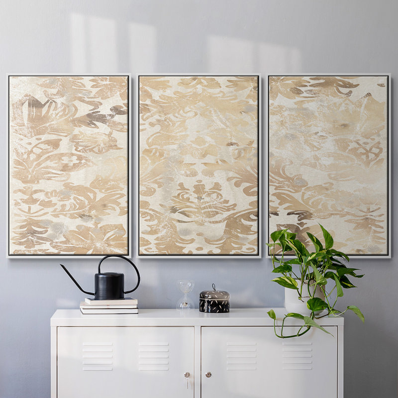 Noyer damassé II - Toile encadrée multi-pièces, Blanc, H 36 po x l 75 po x P 2 po