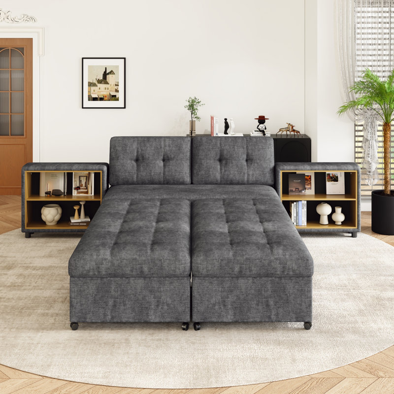 Canapé-lit modulaire avec deux rangements, Gris foncé