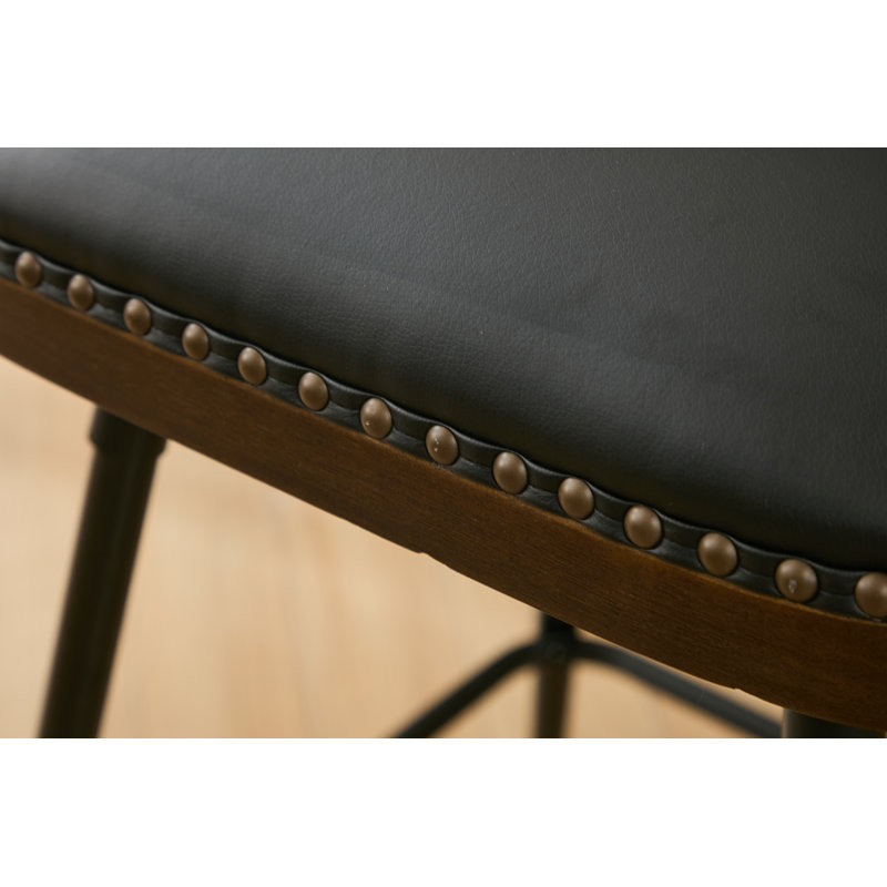 Swivel Upholstered Faux Leather Counter Stool, Black, 2