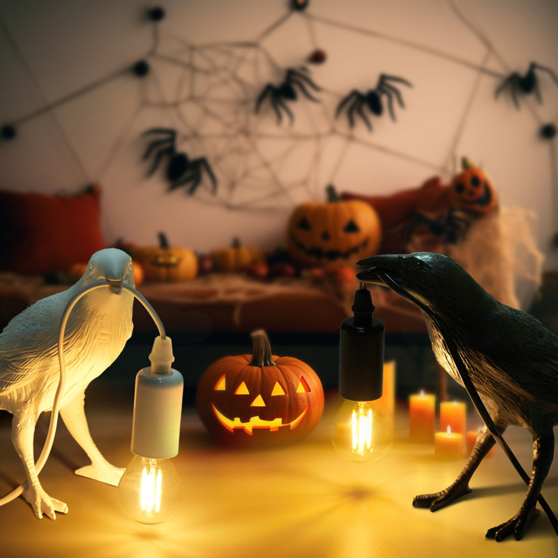 LED Raven Table Lamp Christmas Decorations Resin Novelty Lamps Crow Bird Desk Lamp(2024 US Plug), Black