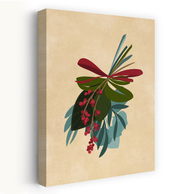 Festive Winter Berries Abstract Elegant Modern Nature Plant Wall Art Print 1 Piece Wrapped Canvas Wall Art