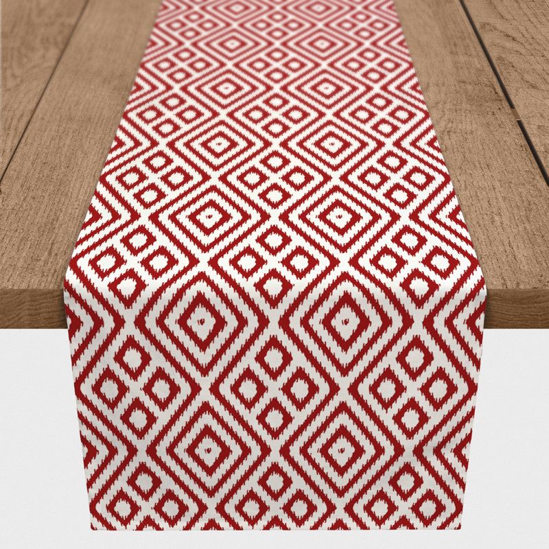 Nalston Dotted Diamond Table Runner, 90" x 16", Red, Ikat