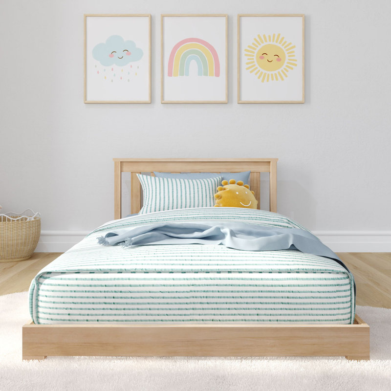 Classic Twin Floor Bed, White, Blonde