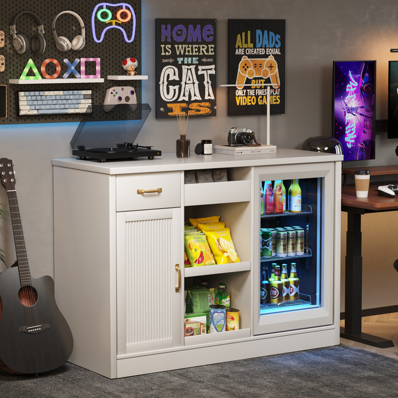 Armoire-collation avec mini-réfrigérateur et prise USB, armoire de rangement, White