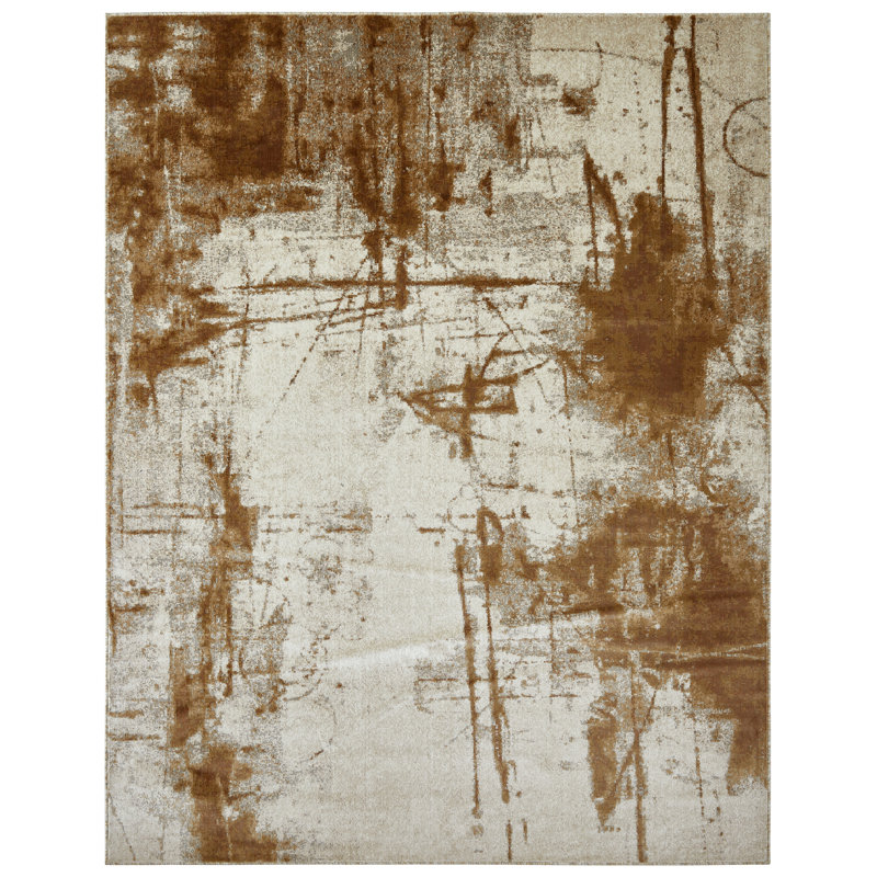 Tapis abstrait rouille / ivoire Strato, Rectangle 4pi x 6 pi