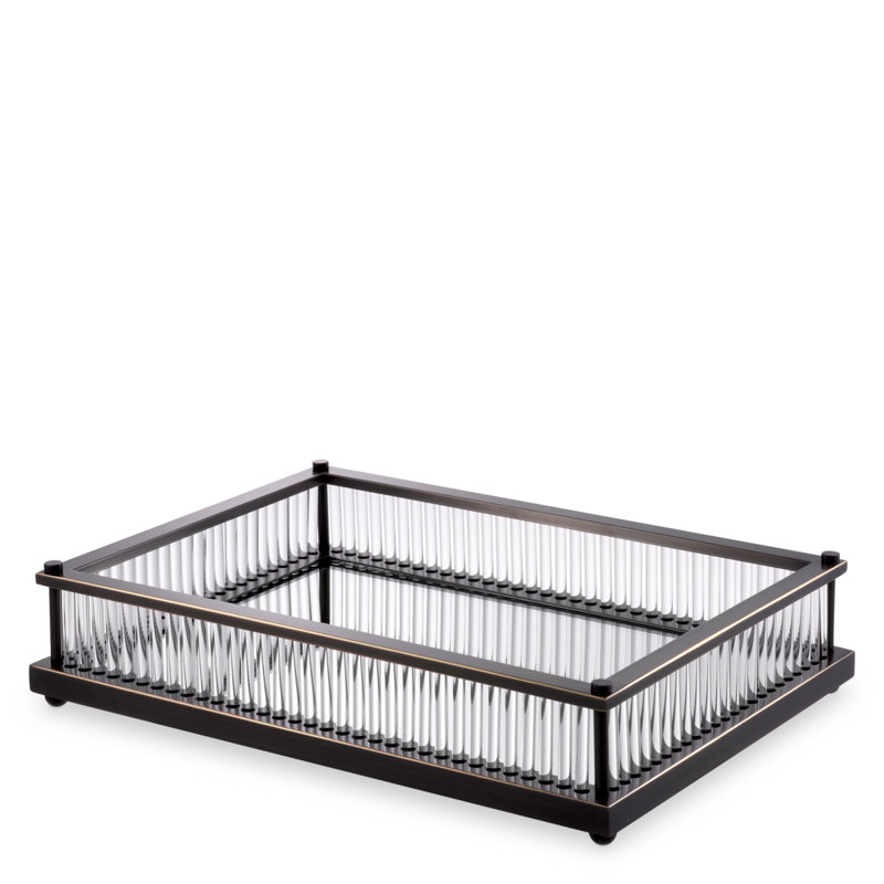 Cora Decorative Tray, Gold/Clear, 3.54" H x 11.22" W x 15.55" L