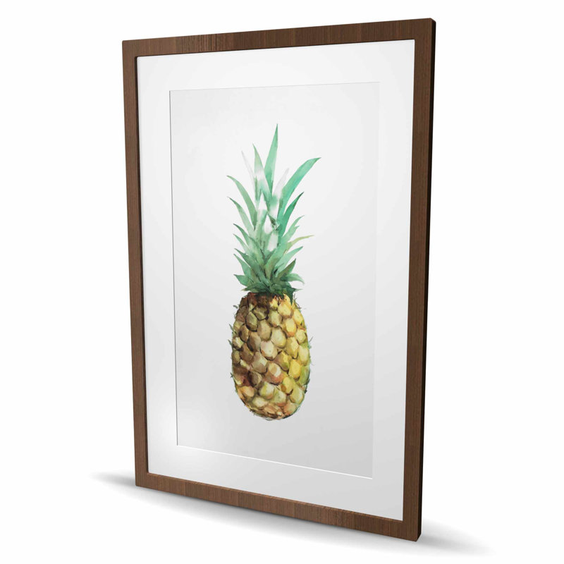 Aquarelle ananas - reproduction encadrée avec passe-partout pour la décoration intérieure, H 36 po x l 24 po, Brun