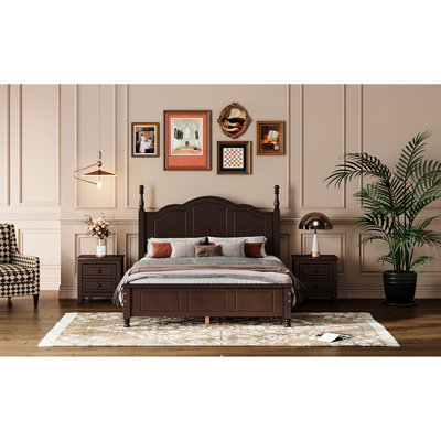 Structure de lit plateforme double pleine grandeur de couleur noyer foncé et bois de soutien à lattes en bois d'inspiration rétro classique avec une stabilité Flair