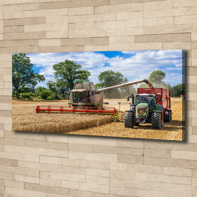 Combine And Tractor - No Frame Print, Canvas, 50cm H x 125cm W x 2cm D