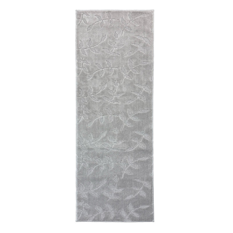 Antibacterial Soft Pile Anti Slip Smoke White Leaves Rug, Runner 2'2" x 19'