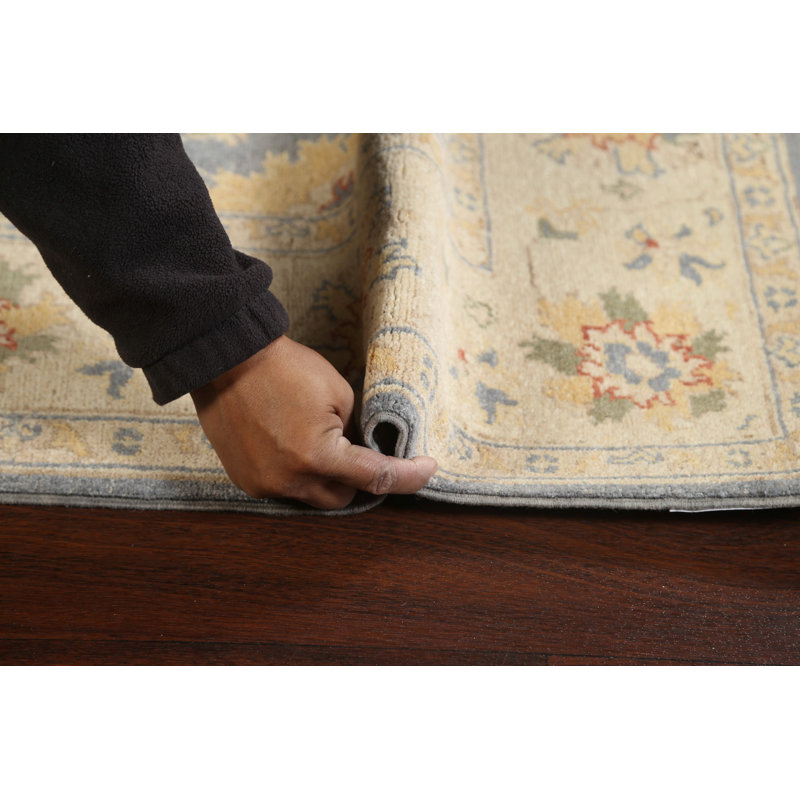 Tapis gris noué à la main de conception unique 4 pi 9 po x 6 pi 2 po