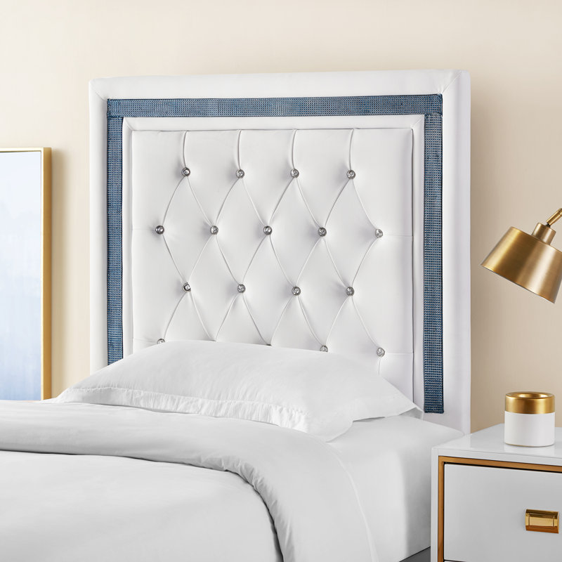Stelly Upholstered Headboard, White/Navy