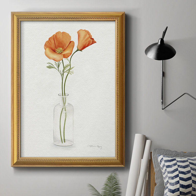 «California Poppy Vase II», toile encadrée de qualité supérieure - prête à être accrochée, L 16 po x H 20 po