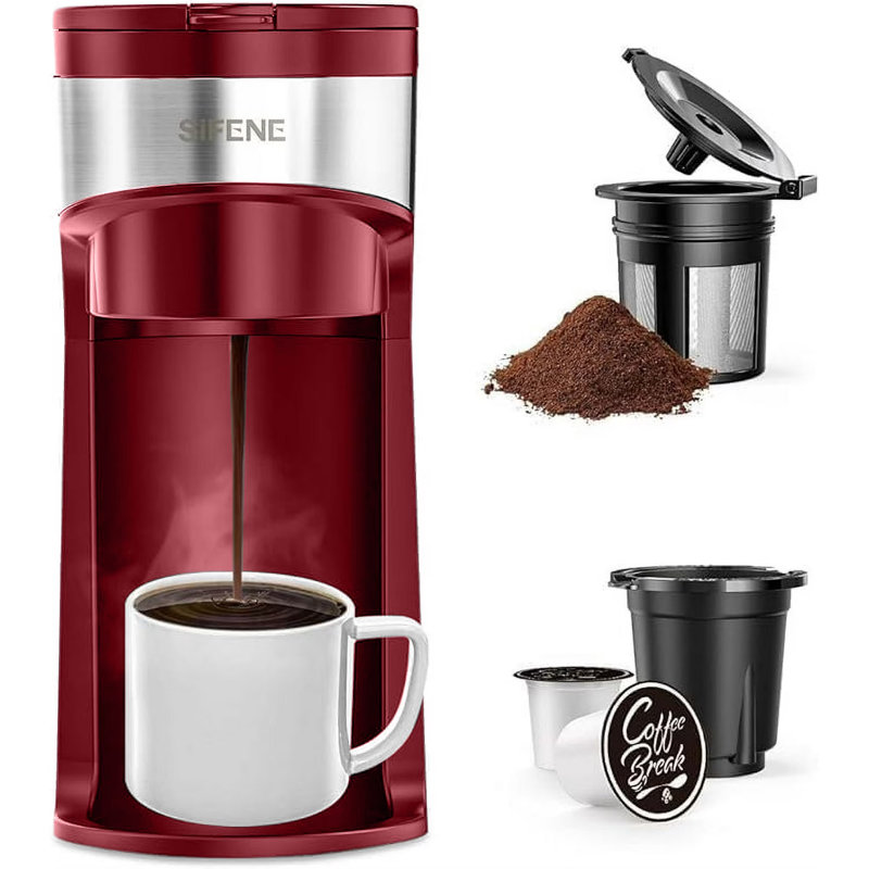 Versatile 3-in-1 Sifene Coffee Machine - K-Cup, Ground Coffee & Tea Brewer with 50oz Reservoir, Red