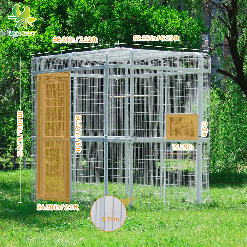 Cage à oiseau avec support en fer 80,7 po Corwynn, Crème, naturel