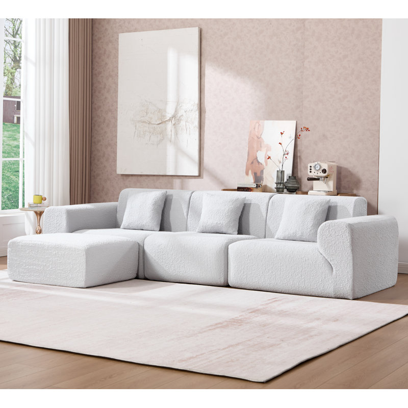Modern L-Shaped Boneless Modular Compressed Foam Sectional, Silver
