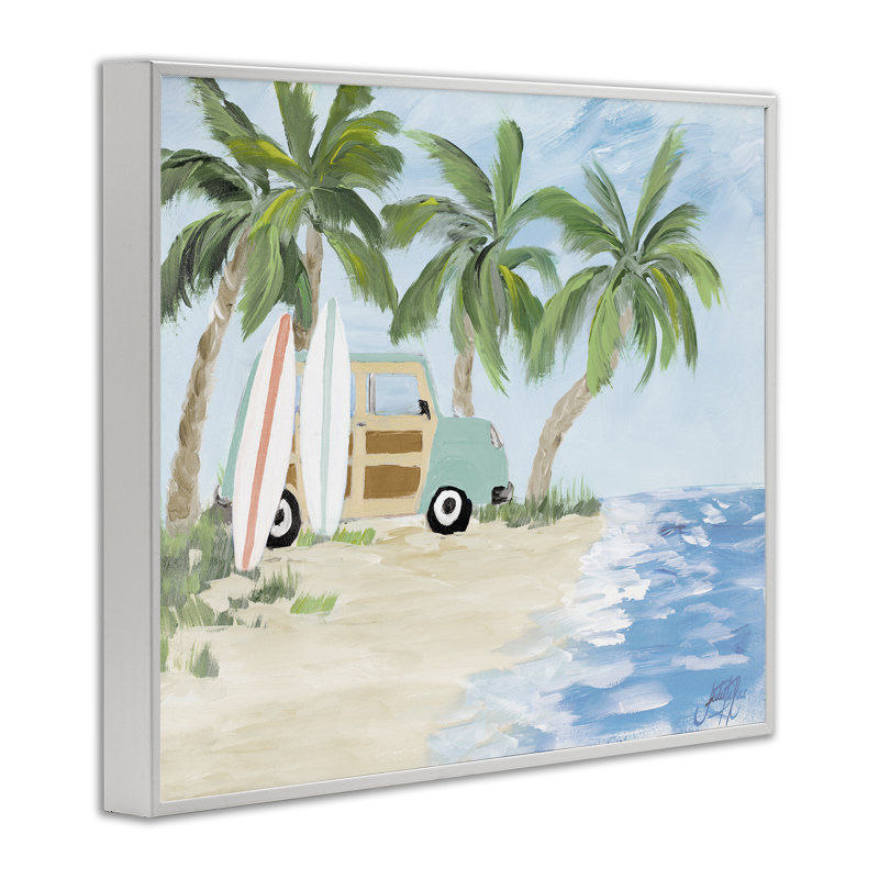 Planche de surf de vacances tropicales, art giclée par Julie DeRice, Giclée encadrée blanc bord de mer, H 11 po x l 14 po