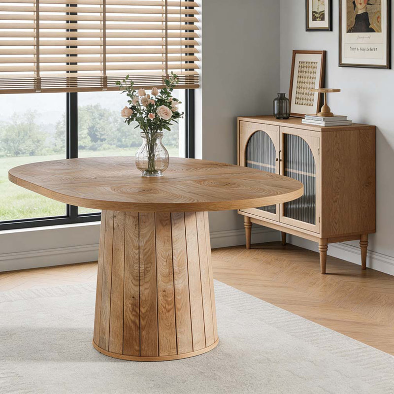 Oak Wood Extendable Oval Dining Table for Family Gatherings