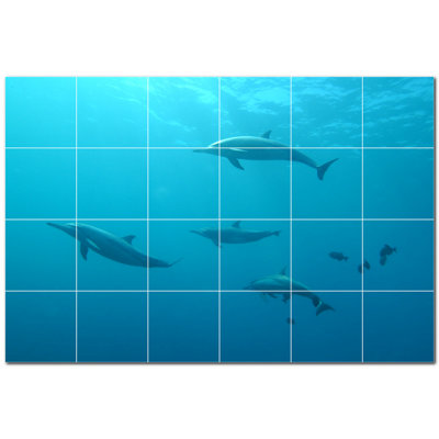 Dolphin Photo 8'' x 8'' Satin Ceramic Decorative Mural