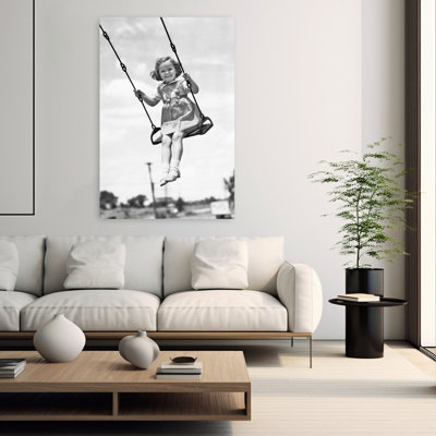1930S 1940S Smiling Girl On Swing Outdoor Looking At Camera Classic Retro Vintage Portrait Wall Art
