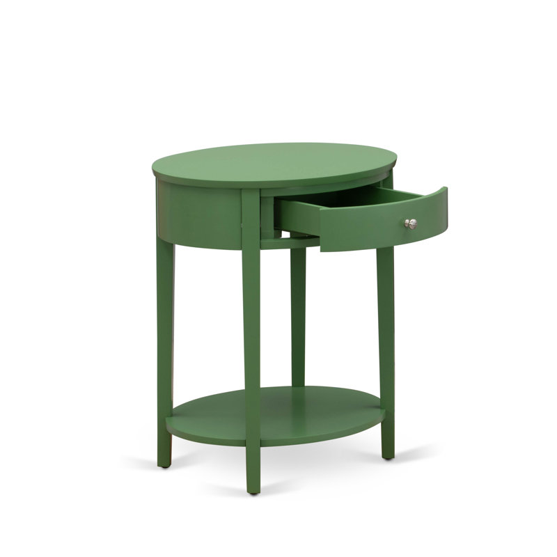 Table de chevet Mid-Century moderne avec 1 tiroir en bois, stable et robuste - finition vert trèfle, Vert trèfle