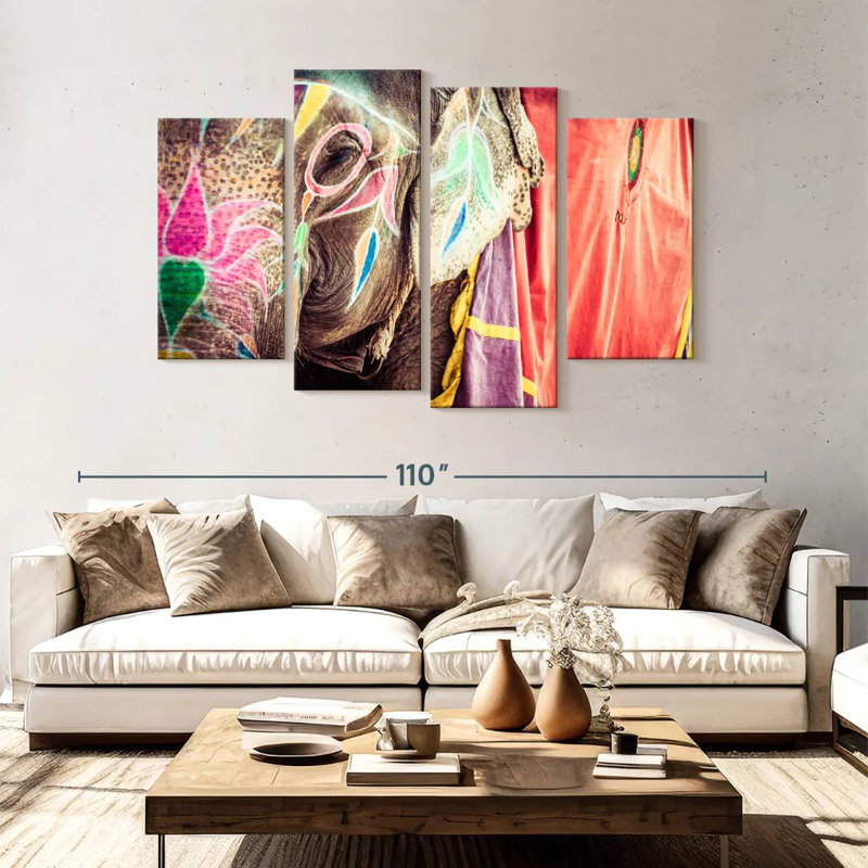 Brampt Holi Painted Elephant, 54" H x 84" W