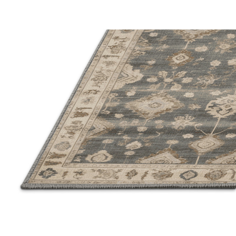 Machine Washable Overdyed Gray Area Rug, Round 6'