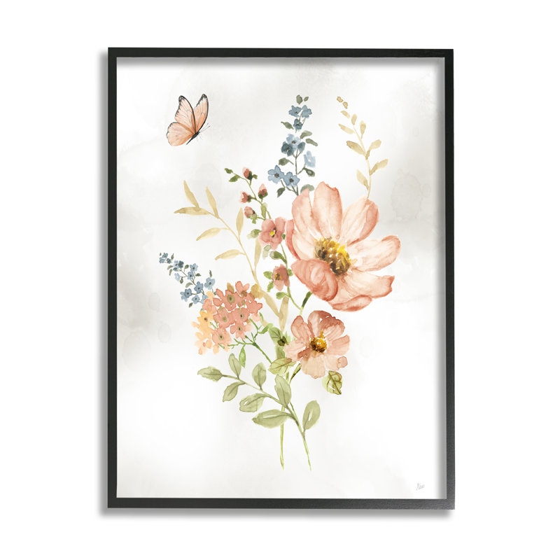 "Soft Pink Flower Sprigs" par Nan, impression sur toile, Giclée encadrée noir minuit, H 30 po x l 24 po x P 1,5 po