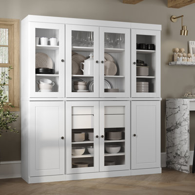 Doerschuk Palace Imports 100% Solid Wood Pantry China Cabinet, Raised Panel & Clear Glass Doors, 2 Drawers, Adjustable Shelves, 65" Wide, 71.5" Tall by Wildon Home