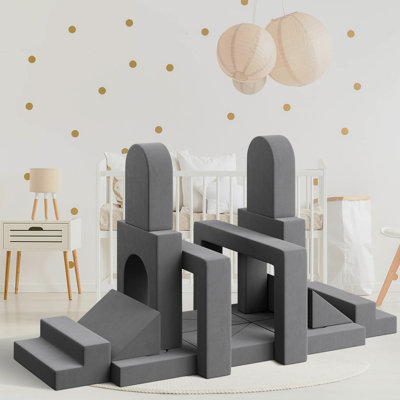 Ensemble canapé enfant 22 pièces, canapé-lit modulaire pour tout-petits, canapé-cabane à construire avec housses en velours lavables, canapé de sol confortable en mousse pour garçons et filles, mobilier créatif pour salle de jeux, gris