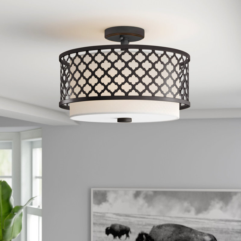 Mance Fabric Semi Flush Mount, 10.75" H x 15.25" W, Bronze