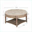 Repose-pieds capitonné et imperméable à 2 niveaux avec capitonnage 31,5 "lin rond avec tablette en bois | Noyer brun | Bois massif-1881609495