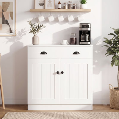 32" Sideboard with Drawer, Adjustable Shelf & Soft-Close Doors, Modern Farmhouse TV Stand, White Buffet Storage Cabinet
