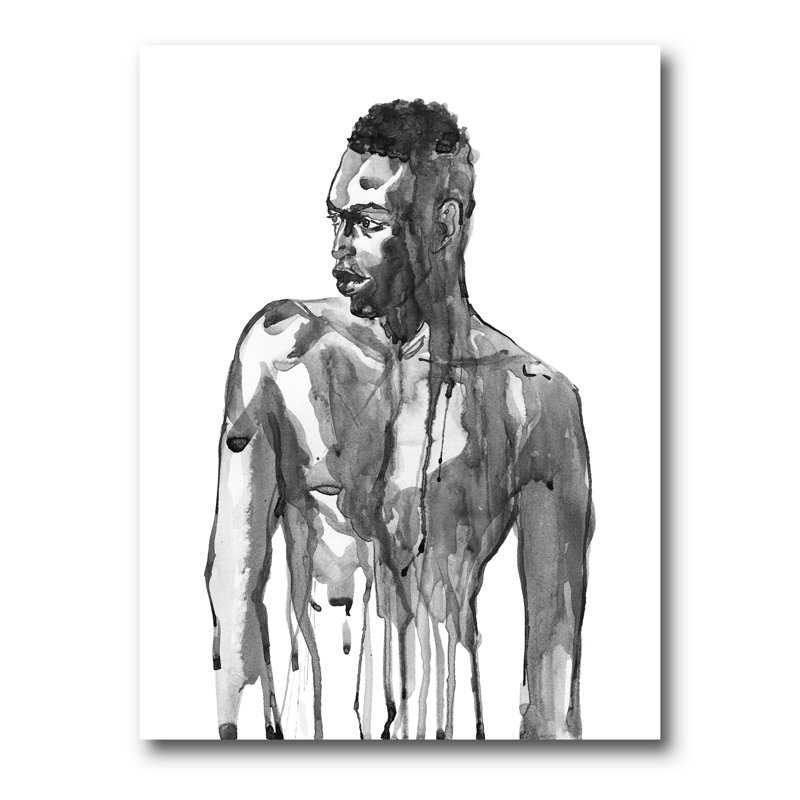 Portrait d'un homme africain beau sur blanc I - Peinture sur toile, H 40 po x l 30 po x P 1 po, Toile tendue