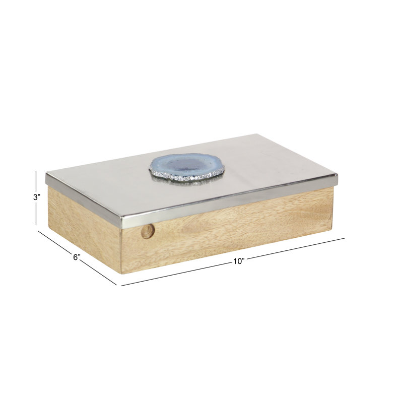 Boîte en bois massif Lought, Brun clair / argent