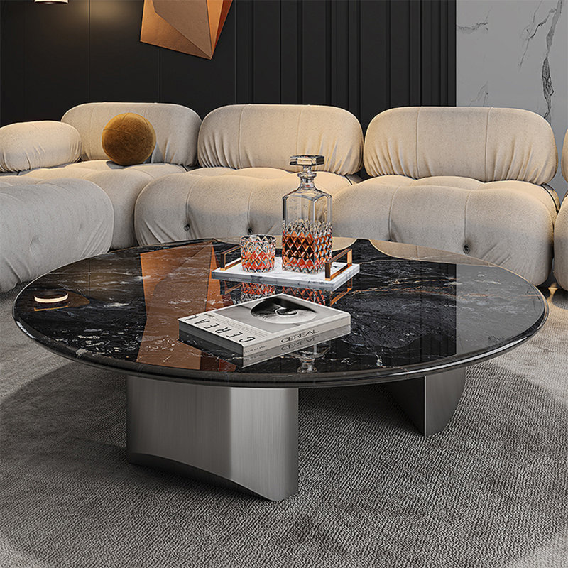 Simple round super crystal stone coffee table, 13.8" H x 31.5" L x 31.5" W