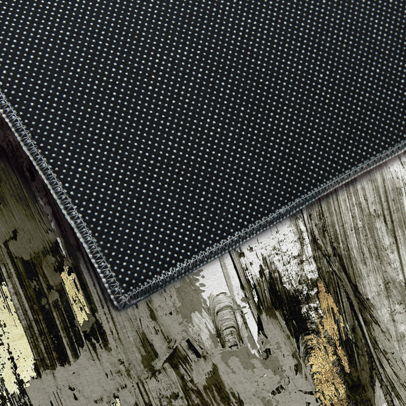 Gray and Gold Abstract Art Washable Polyester Area Rug 5' x 7'