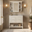 Meuble-lavabo 36 po avec armoire à pharmacie, armoire à miroir moderne avec tablette réglable, armoire de rangement pour salle de bain avec 4 tiroirs, armoire de rangement avec cadre en bois massif-1690723470