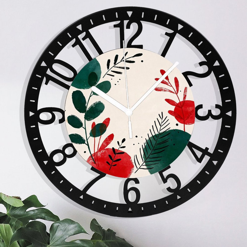 Horloge murale ronde en fer 10 po avec mouvement à quartz silencieux, chiffres arabes, impression UV, Rouge et vert