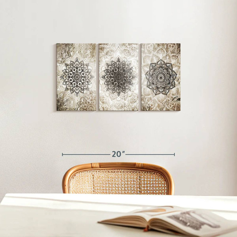 " Zen Mandala Patina " 3 - Pieces, 26" H x 12" W x 1" D