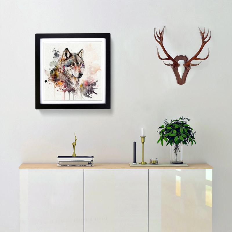 Wolf Watercolour - Framed Print, Black Framed