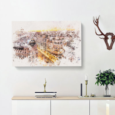 Calle Gran Via in Madrid Spain - Wrapped Canvas Graphic Art Print